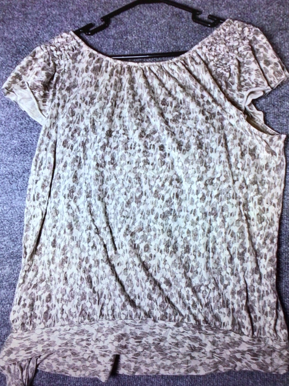 Elle Beige Taupe Smocked Cap Sleeve Tie-Hem Blouse - Picture 2 of 6